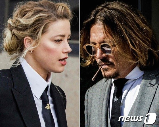 재판에 참석하고 있는 앰버 허드(왼쪽)와 조니 뎁. /AFP=뉴스1