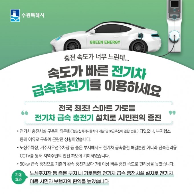 수원시 '스마트 가로등 전기차 급속충전기' 행정 우수사례 선정