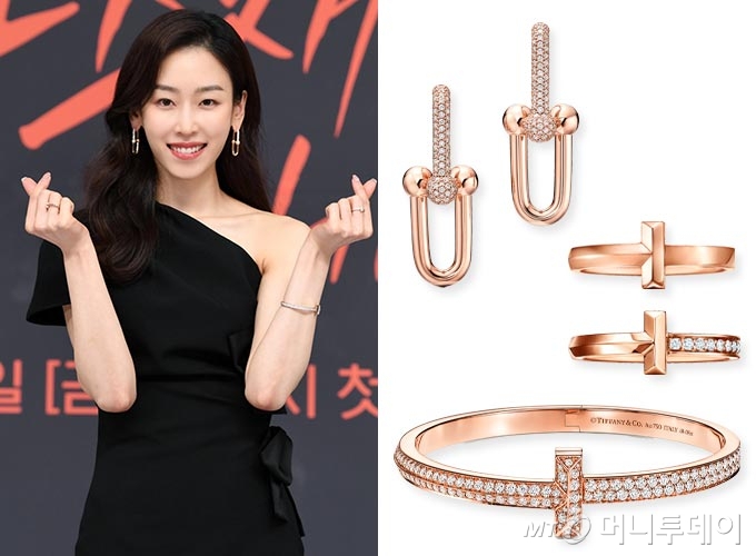 배우 서현진(왼쪽)이 착용한 럭셔리 주얼리 브랜드 &#039;티파니&#039; 귀걸이와 팔찌, 반지/사진=SBS, 티파니(Tiffany&amp;Co.) /편집=이은 기자