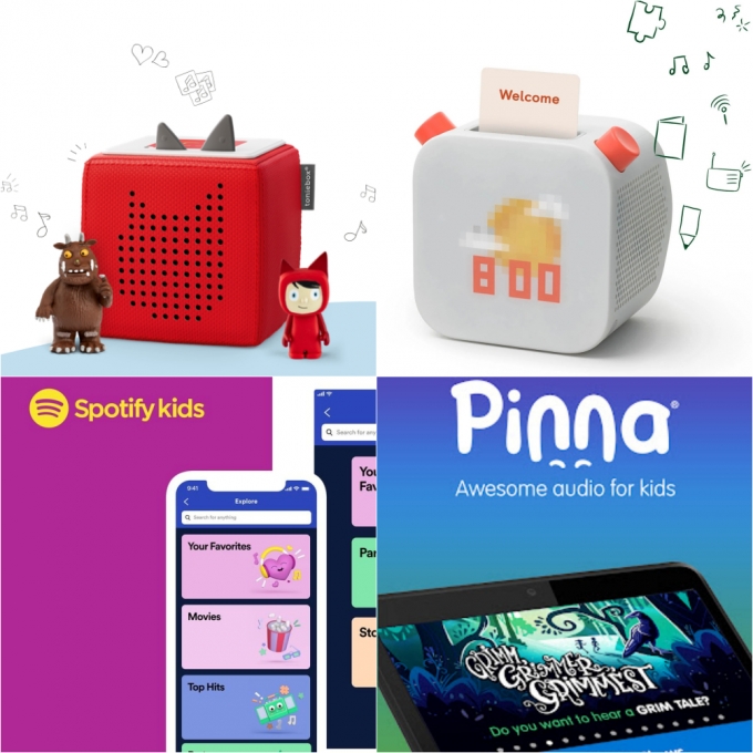 (왼쪽부터 시계방향) 토니박스, 요토 플레이어, 핀나, 스포티파이 키즈/사진=각사 홈페이지