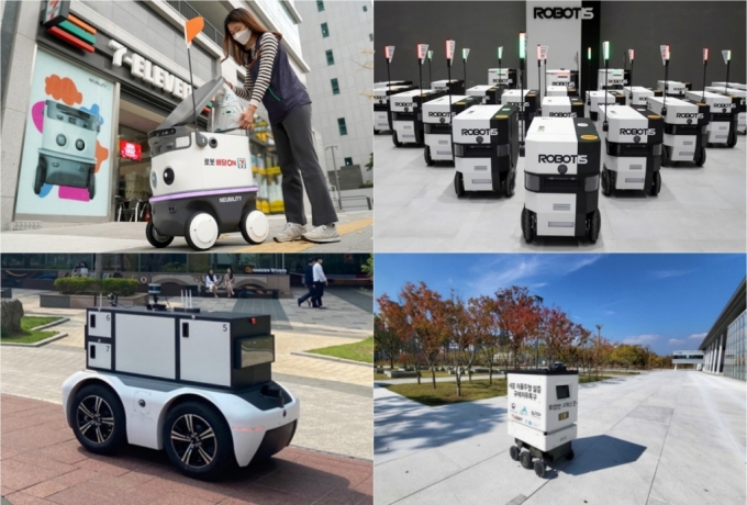 (왼쪽 위부터 시계방향으로) 뉴빌리티, 로보티즈, 트위니, 언맨드솔루션의 자율주행 배송로봇 /사진=각사제공