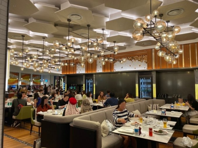 지난 16일 제주 드림타워 리조트 뷔페 레스토랑에서 저녁 식사를 즐기는 싱가포르, 말레이시아 관광객들의 모습. 이들 상당수는 식사를 마치고 카지노로 향해 게임을 즐겼다. /사진=유승목 기자