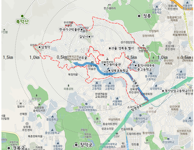 성북구 성북동 지구단위계획 재정비 구역 위치도/제공=서울시