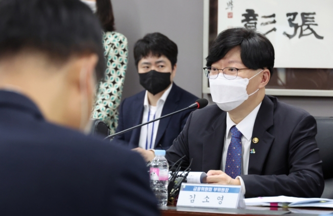 김소영 금융위원회 부위원장이 23일 오후 서울 정부서울청사에서 개최된 금융리스크 대응 TF 2차 회의에서 금감원, 예금보험공사 등 유관기관 임원들과 비상대응 점검체계 강화 및 금융권 리스크 요인 점검 등에 대해 논의했다. /사진제공=금융위원회