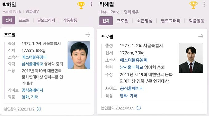 /사진=포털사이트 &#039;네이버&#039;의 박해일 프로필 캡처