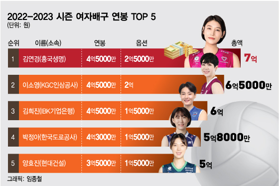 더차트]역시 김연경, 女배구 연봉1위…톱5 누굴까 - 머니투데이