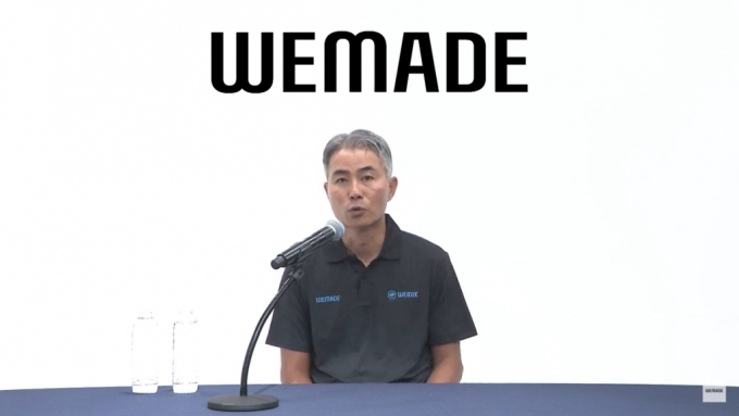 장현국 위메이드 대표가 3일 2분기 온라인 미디어 간담회를 진행하고 있다. /사진=간담회 생중계 갈무리
