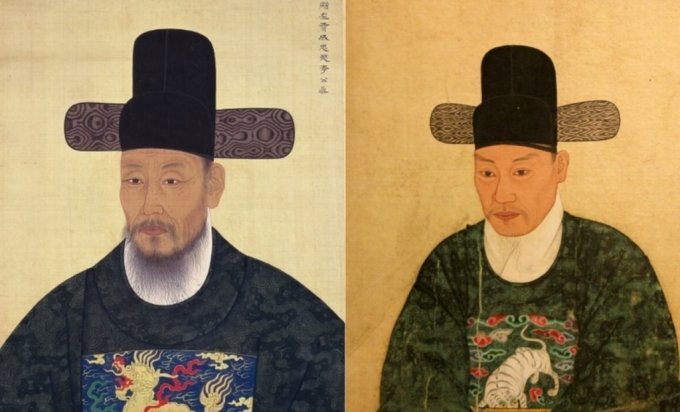 이순신 장군의 5대손 이봉상(왼쪽)의 초상화와 7대손 이달해의 초상화