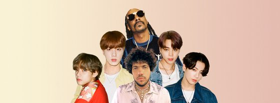 방탄소년단 진, 지민, 뷔, 정국, 베니 블랑코, 스눕 독/사진= 빅히트뮤직