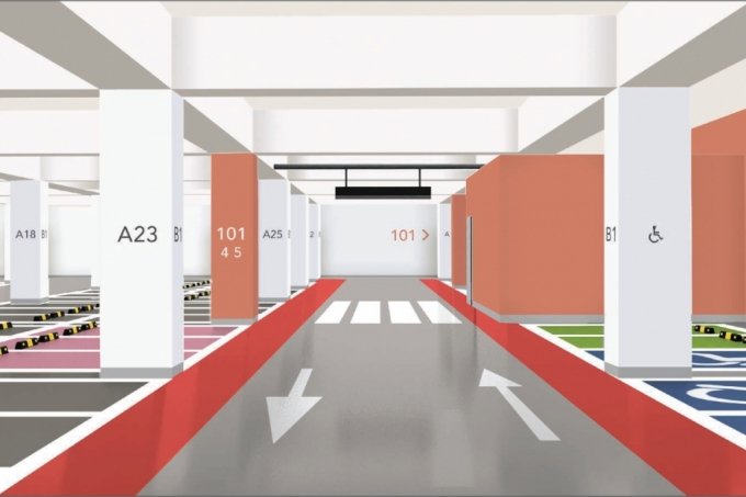 컬러 유니버설 디자인을 적용한 지하주차장 예시 /사진=코오롱글로벌
