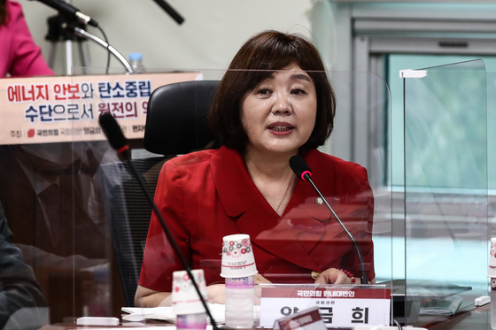 (서울=뉴스1) 유승관 기자 = 양금희 국민의힘 원내대변인이 19일 서울 여의도 국회 의원회관에서 열린 '에너지 안보와 탄소중립 수단으로서 원전의 역할' 정책토론회에서 인사말을 하고 있다. (공동취재) 2022.7.19/뉴스1