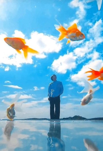 일본인 영상작가가 어항에 삼성전자 스마트폰 갤럭시 Z플립4를 넣어 금붕어가 하늘을 나는 듯한 환상적인 장면을 연출했다. /사진=온라인 커뮤니티