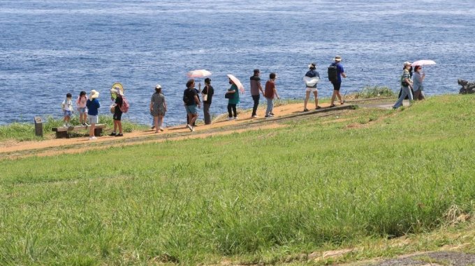 지난달 18일 오후 제주시 우도면 연평리 우도봉(쇠머리오름)을 찾은 관광객들이 시원한 바닷바람을 맞으며 산책하고 있다. /사진=뉴시스