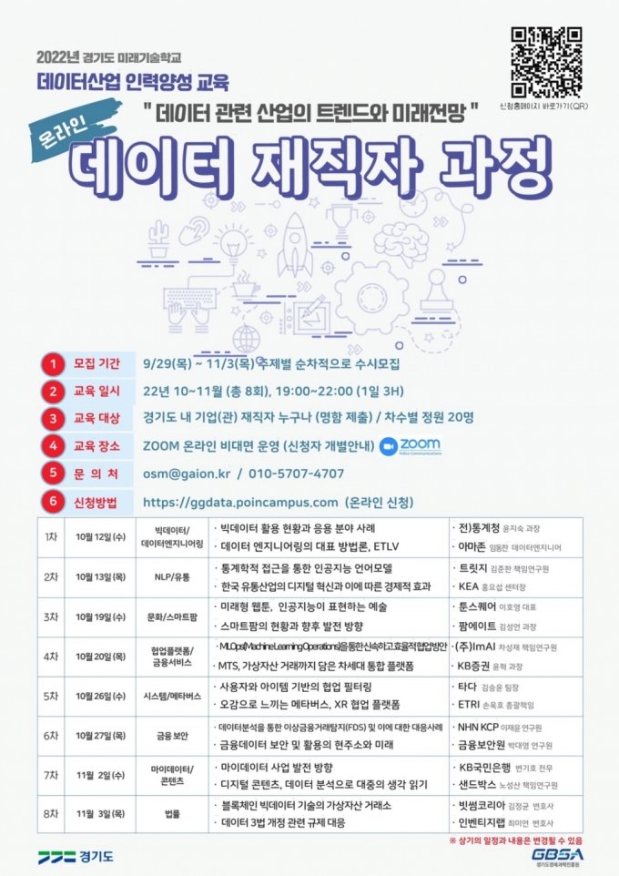 경기도 '데이터산업 인력양성 교육 재직자 과정' 참가자 모집