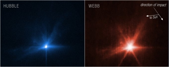 허블 우주망원경과 제임스 웹 우주망원경이 소행성과 우주선 충돌 순간을 포착했다. / 사진=미국항공우주국(NASA)