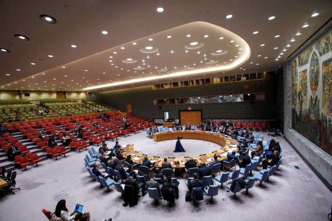 5일(현지시간) 유엔 안보리 회의에서 북한 미사일 도발에 대한 논의가 진행되고 있다. /로이터=뉴스1