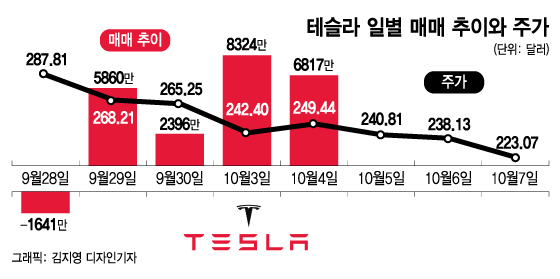 테슬라 250달러 무너지자 매수 폭발…올 저점은 209달러[서학픽]