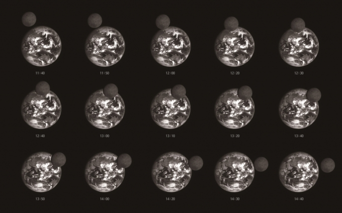 지구-달 공전 중 달이 지구를 통과하는 과정을 다누리가 지난 9월 24일 하루 동안 포착한 사진. / 사진=한국항공우주연구원