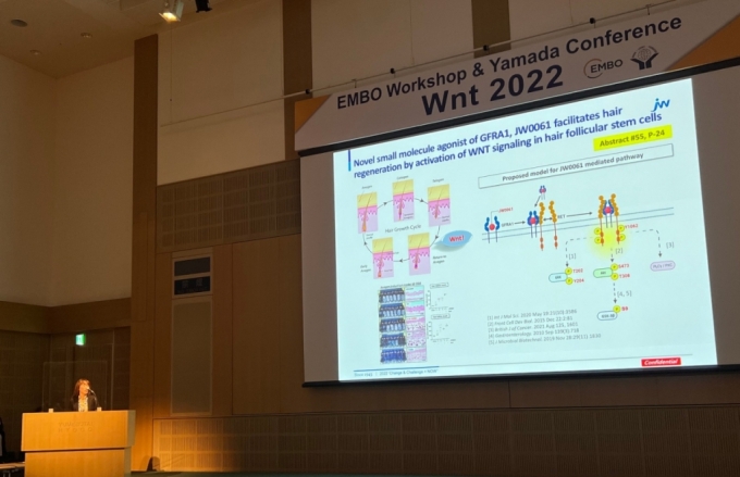 JW중외제약이 이달 15일부터 닷새 동안 일본에서 열린 'Wnt 2022' 학회에서 Wnt 표적 탈모치료제 'JW0061'의 전임상 결과를 포스터 발표했다./사진제공=JW중외제약