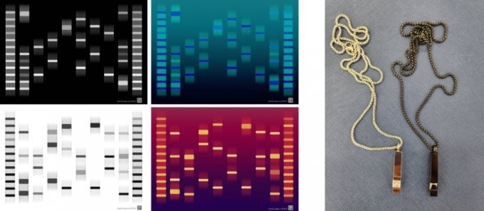 (왼쪽부터)유전자 정보로 만들어진 세계에 하나뿐인 지니아트, 지니펜던트/사진제공=EDGC