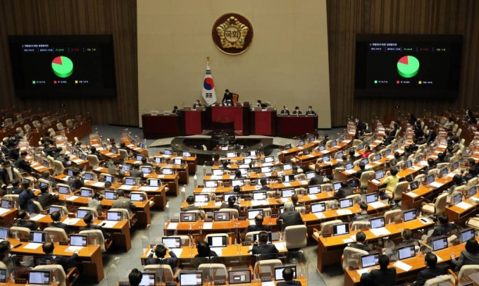 지난달 24일 서울 여의도 국회에서 열린 제400회 국회(정기회) 제13차 본회의에서 오석준 대법관 후보자에 대한 임명동의안이 재석의원 276명 중 찬성 220명, 반대 51명, 기권 5명으로 가결되고 있다. / 사진제공=뉴시스