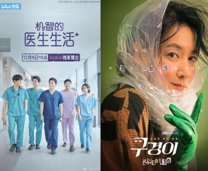 (좌) 중국 OTT 비리비리(Bilibili)에서 소개한 '슬기로운 의사생활 시즌 1' 포스터, (우) JTBC 드라마 '구경이' 포스터 /사진제공=각사