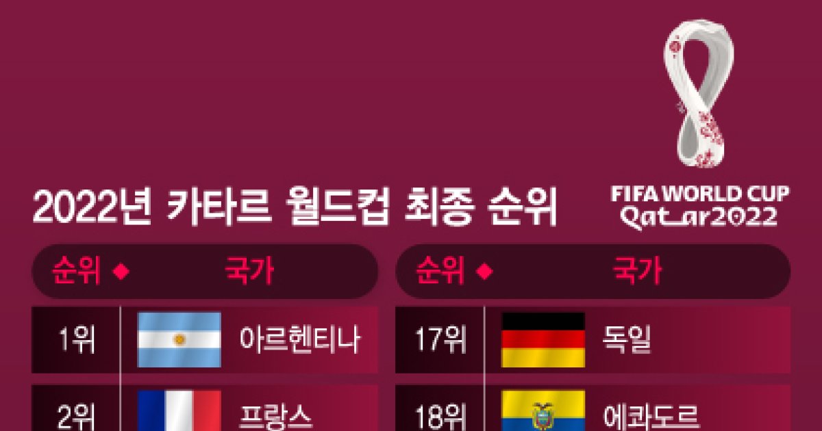 더차트]카타르 월드컵 최종순위, 한국 16위…일본 9위, 왜? - 머니투데이