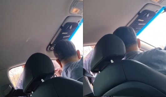 A씨가 운전을 똑바로 하지 않았다며 택시를 강제로 세우고 기사에게 폭언하는 상황. 뒷좌석에 타고 있던 B씨가 당시 모습을 촬영했다. /사진=온라인 커뮤니티