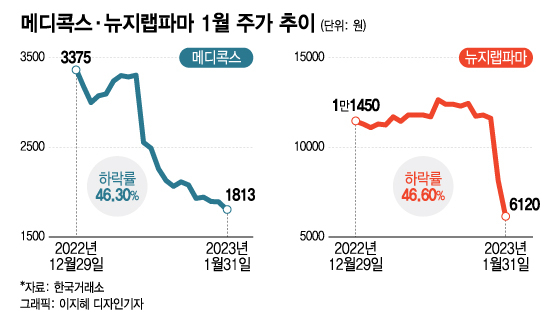 메디콕스·뉴지랩파마, 주가 한달새 반토막…"바이오 쉽지 않네"