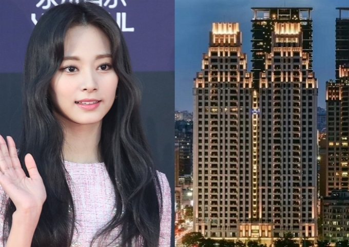 왼쪽부터 트와이스 쯔위, 쯔위 펜트하우스가 위치한 빌딩. /사진=뉴스1, 엘르 재팬