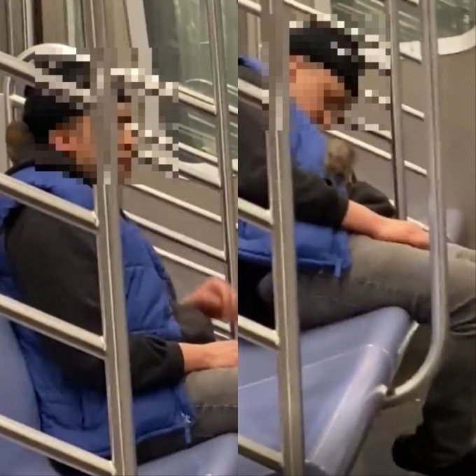 미국 뉴욕의 지하철에서 잠든 남성 몸으로 올라탄 대형 쥐의 모습이 공개됐다. /사진=트위터 영상 캡처