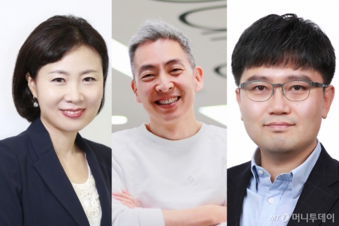 왼쪽부터 채은미 사외이사 후보, 김정인 사외이사 후보, 채준식 기타비상무이사 후보. /사진제공=SKC