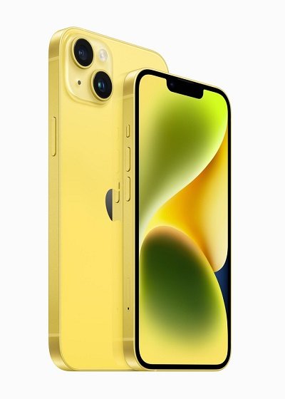 노랑 색상 아이폰14와 아이폰14 플러스. /사진=애플