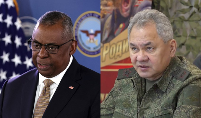 로이드 오스틴 미국 국방장관(왼쪽)과 세르게이 쇼이구 러시아 국방장관/AFPBBNews, 로이터=뉴스1