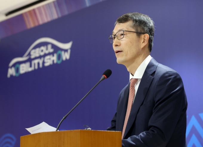 16일 오전 2023서울모빌리티쇼 기자간담회가 서울 서초구 자동차회관 B1F 그랜저볼룸에서 열렸다. 개회사를 하고 있는 강남훈 서울모빌리티쇼조직위원회 위원장./사진제공=서울모빌리티쇼조직위원회.