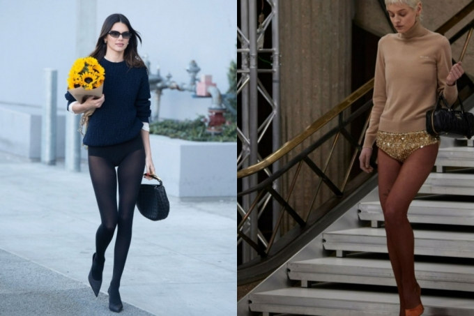 (왼쪽부터) 모델 켄달 제너, 미우미우 2023 F/W(가을·겨울) 컬렉션 /사진=트위터, 미우미우 공식 인스타그램 캡처