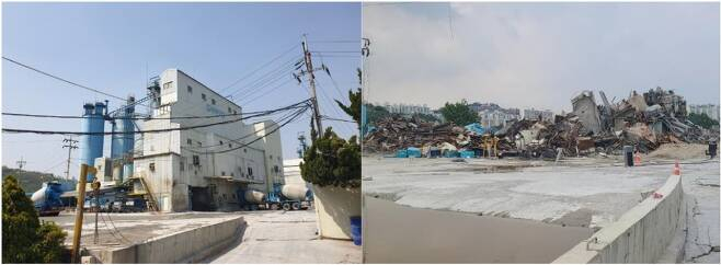 서울 성동구 삼표레미콘 공장이 해체되기 전 모습(왼쪽)과 후의 모습./사진제공=삼표그룹