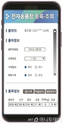 농식품부가 농산물 물류 효율화를 위한 전자송품장을 도입한다. 사진은 전자송품장 등록 ·조회 화면.