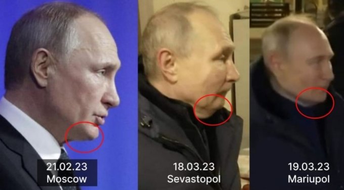 블라디미르 푸틴 러시아 대통령의 시기별 모습. 턱 선 등 외형이 다른 점을 들어 &#039;대역&#039;을 썼다는 주장이 나온다. / 사진 = 트위터