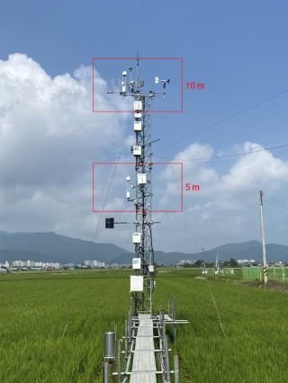 서로 다른 높이에 설치된 와류공분산법 적용 메탄 플럭스 관측 시스템/사진=표준