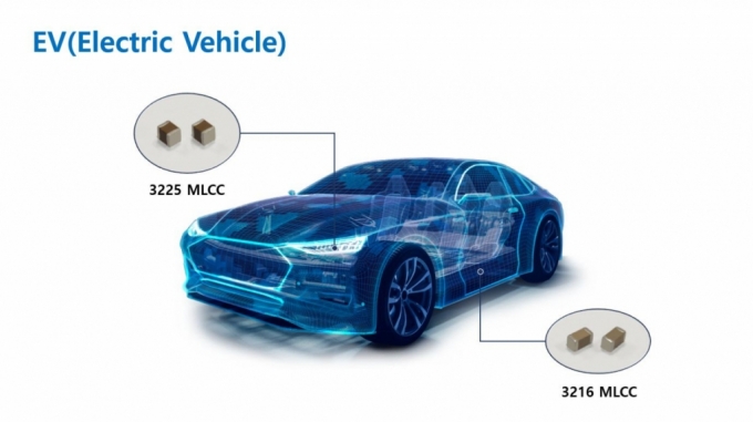 삼성전기가 개발한 전기차용 MLCC. (좌)헤드램프용 3225 MLCC와 (우)BMS용 3216 MLCC /사진제공=삼성전기