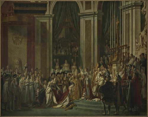 다비드, '나폴레옹의 대관식' 1807. 프랑스 루브르 박물관. 워낙 큰 그림에 많은 인물을 넣어 캔버스를 줄여서 보면 얼굴을 식별하기 어려울 정도다. /사진= 루브르 박물관