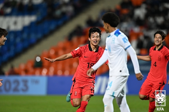 박승호가 26일 온두라스전에서 골을 넣고 기뻐하고 있다. /사진=대한축구협회