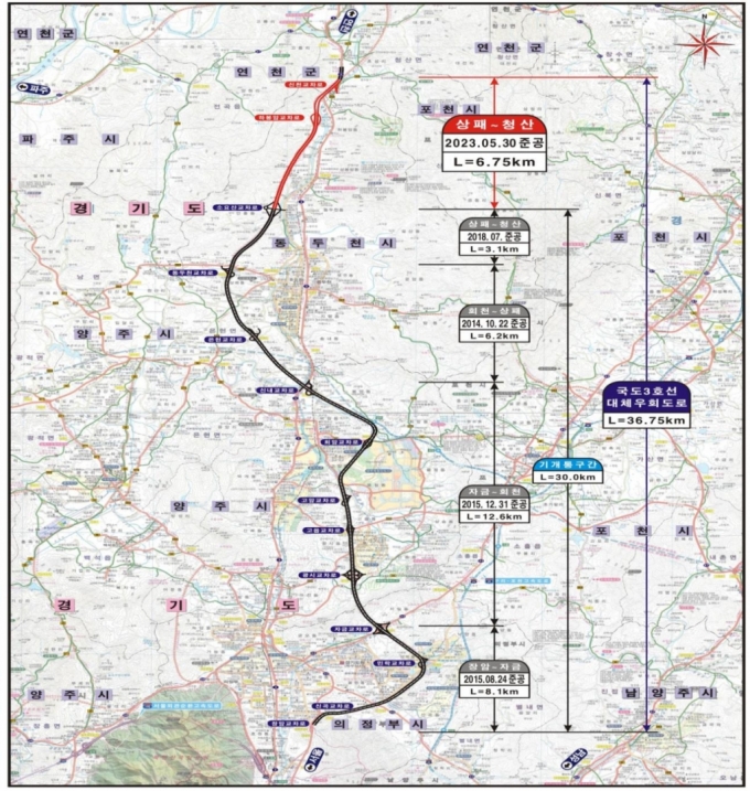 상패-청산 도로확장공사 현황과 개통 위치도 /사진=국토교통부