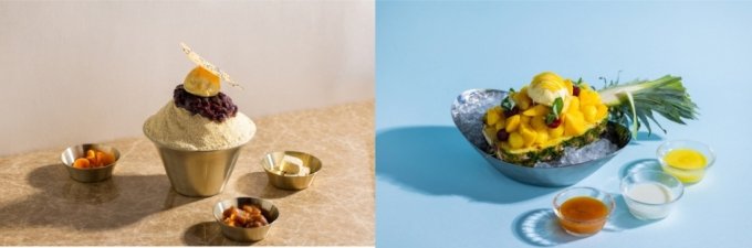 (왼쪽부터)더라운지 전통 팥빙수과 더라운지 파인애플 망고 빙수/사진제공= 한화호텔앤드리조트