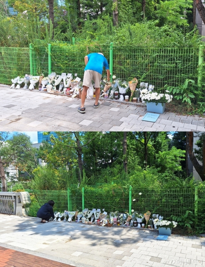 7일 오전 11시30분쯤 시민들이 경기도 성남시 분당구 서현역 고가차도 위에 마련된 추모공간에서 조문행렬을 이어가고 있다. /사진=김지은 기자 