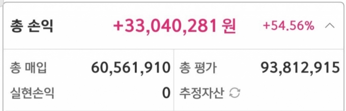 장민국씨의 현재 투자 수익률/자료=본인제공