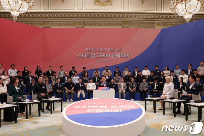 (서울=뉴스1) 오대일 기자 = 윤석열 대통령이 30일 청와대 영빈관에서 열린 글로벌 창업대국을 위한 스타트업 코리아 전략회의에서 발언하고 있다. (대통령실 제공) 2023.8.30/뉴스1 Copyright (C) 뉴스1. All rights reserved. 무단 전재 및 재배포 금지.
