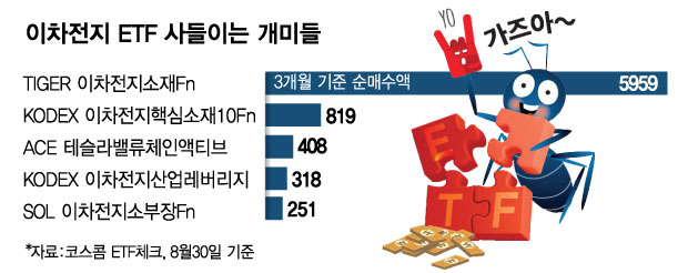 2차전지 ETF 사들이는 개미들/그래픽=김현정 디자인기