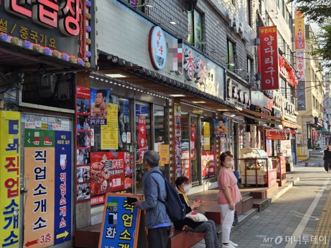 지난 25일 오후 서울 영등포구 지하철 대림역 12번 출구 인근에 중국어로 된 간판을 단 상점이 몰려 있다. /사진=정세진 기자